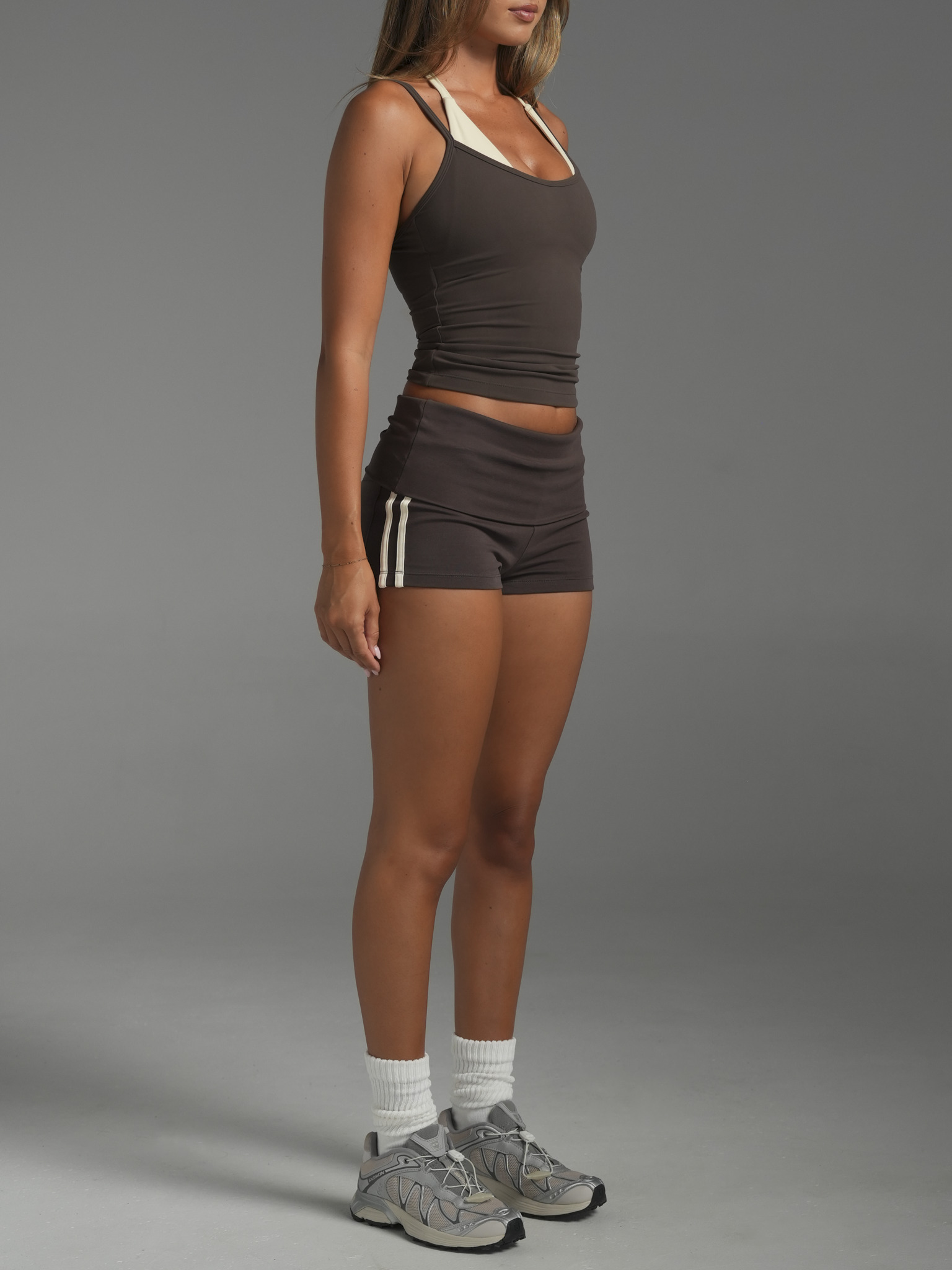 Bittersweet/Off White Foldover Stripe Shorts | SWT Active