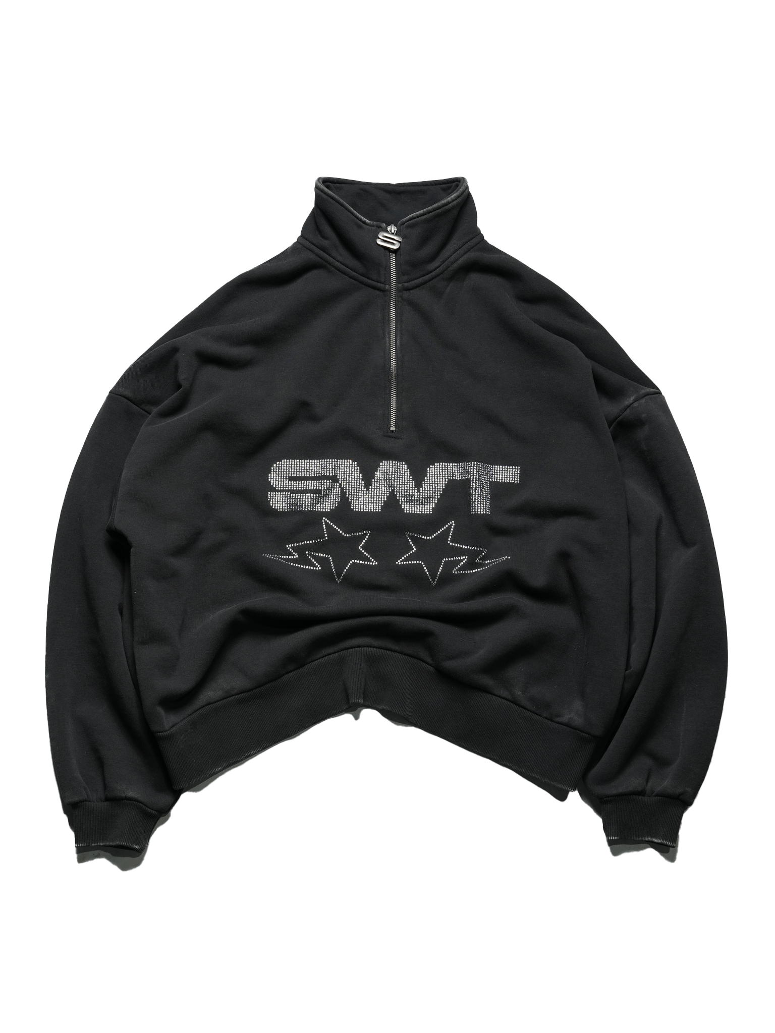 Black Rhinestone Oversized Quarter Zip | SWT Active