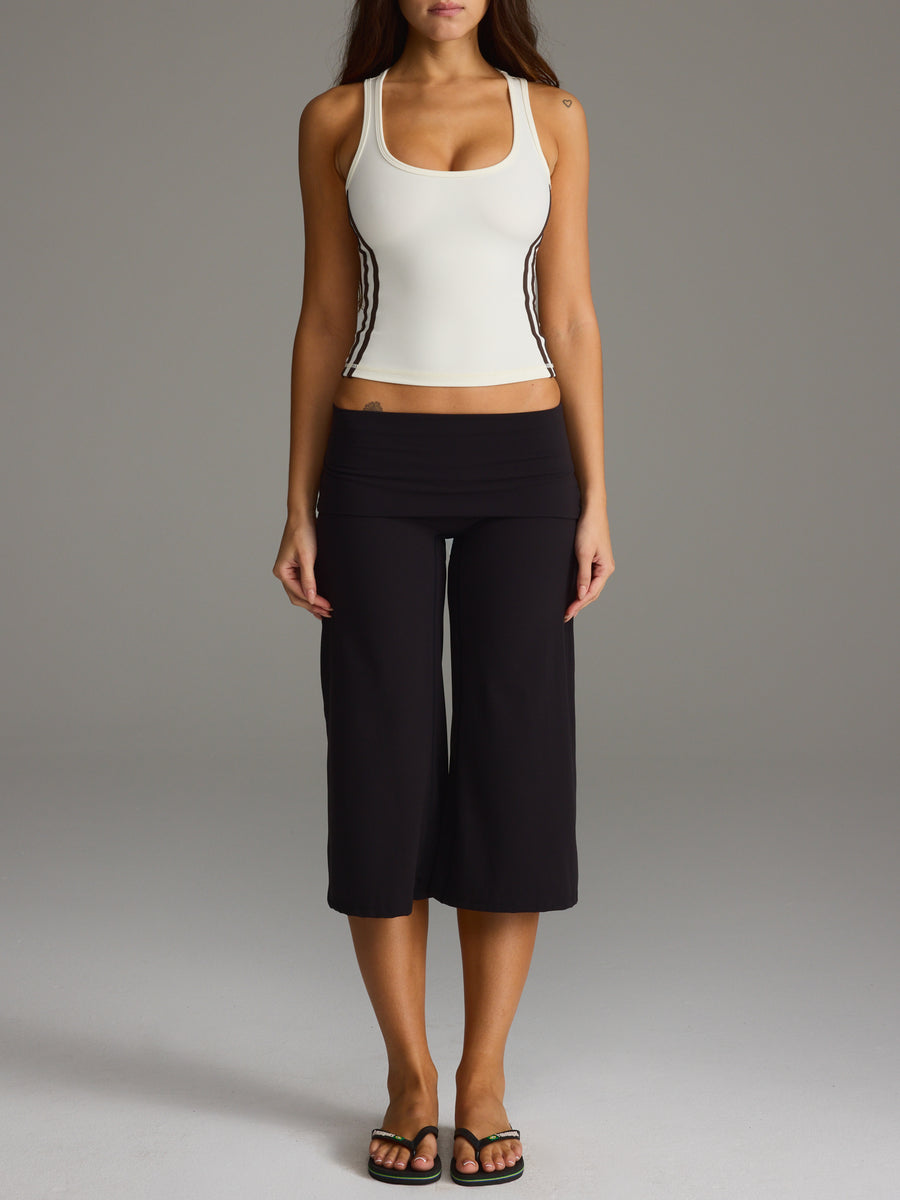 FLX Foldover Wide Leg Capris Black