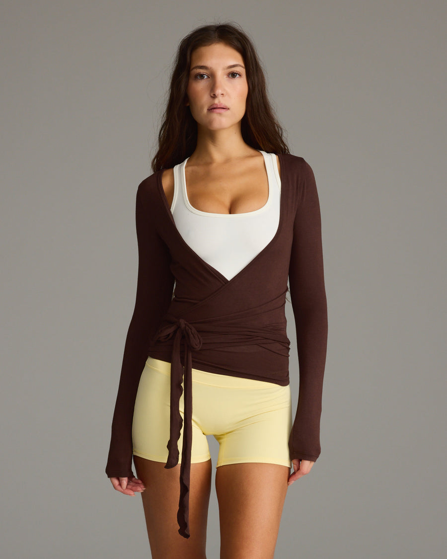 Longline Wrap Top Chocolate