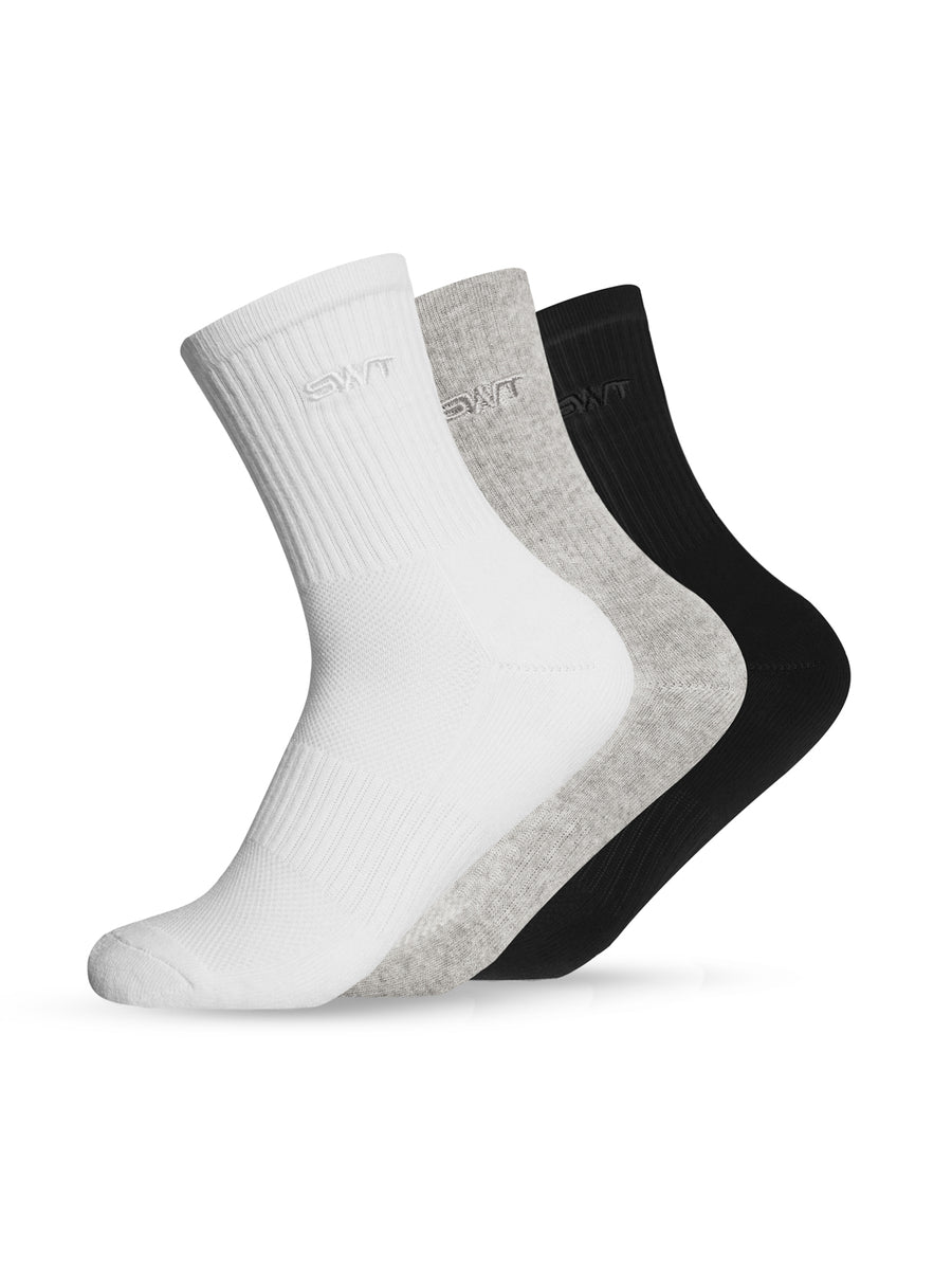 Embroidered Crew Socks 3pk Black/Grey/White