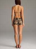 Stripe Foldover Hot Shorts Camo/Vanilla