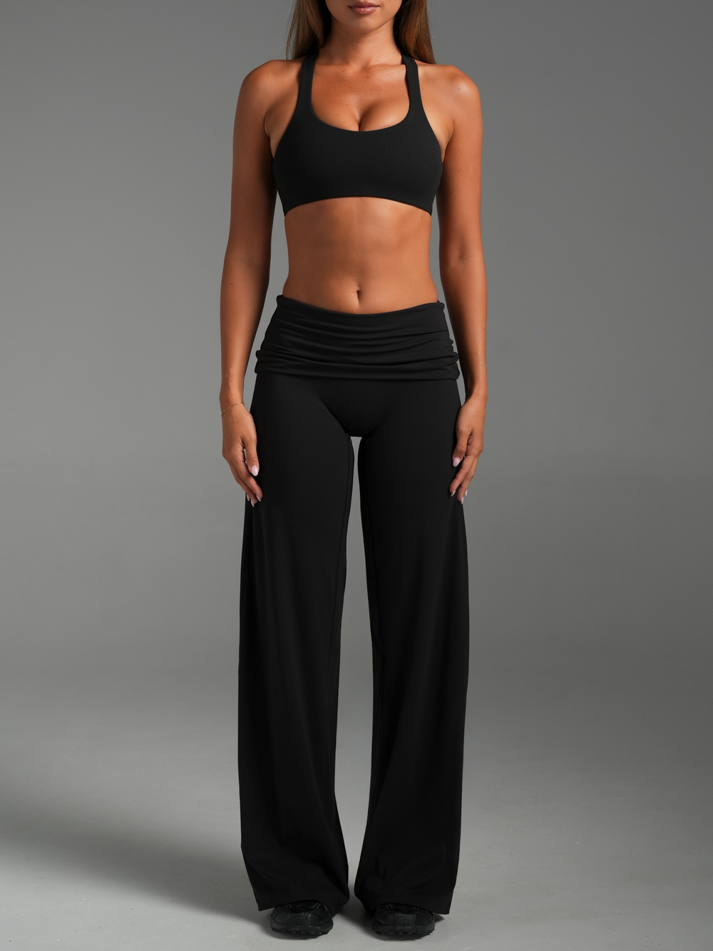 FLX Foldover Wide Leg Bottoms Black 