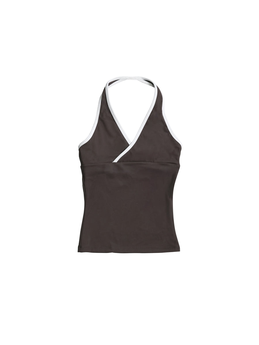 FLX Contrast Crossover Halter Tank Bittersweet/White