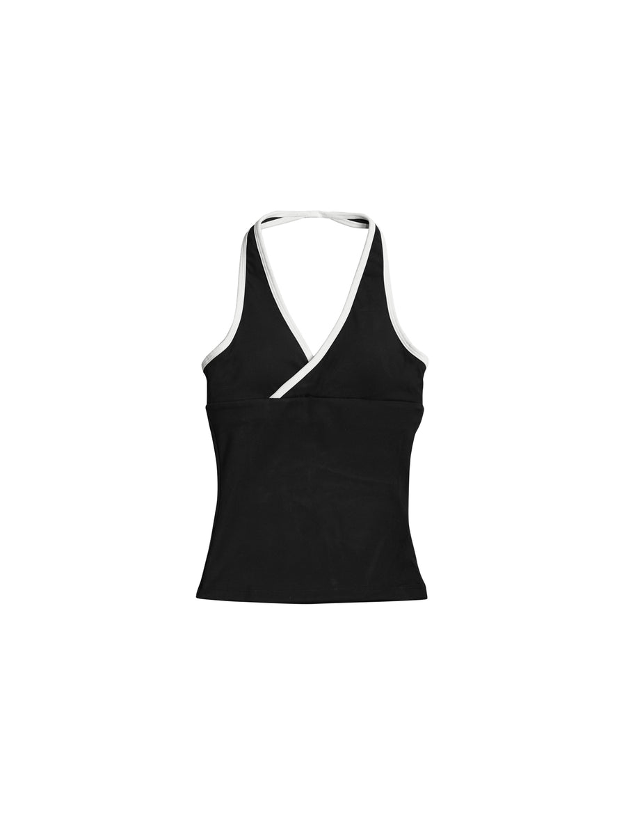 FLX Contrast Crossover Halter Tank Black/White