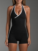 FLX Contrast Crossover Halter Tank Black/White