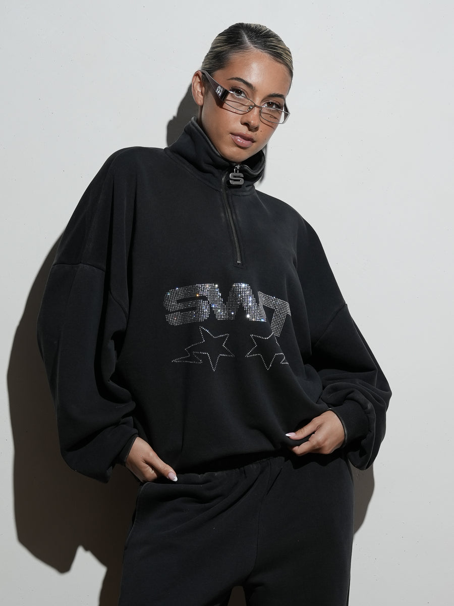Rhinestone Oversized Quarter Zip