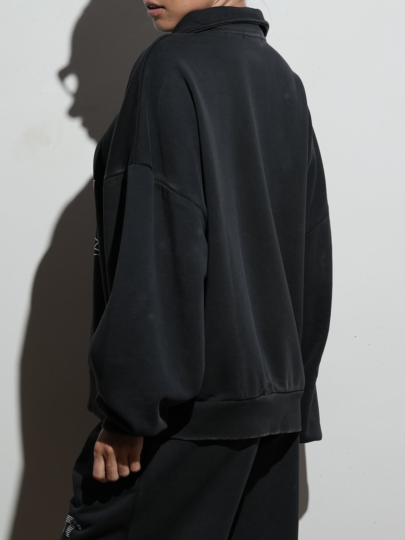Black Rhinestone Oversized Quarter Zip | SWT Active