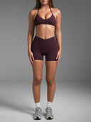 FLX Crossover Invisible Scrunch Shorts 4" Dark Cherry