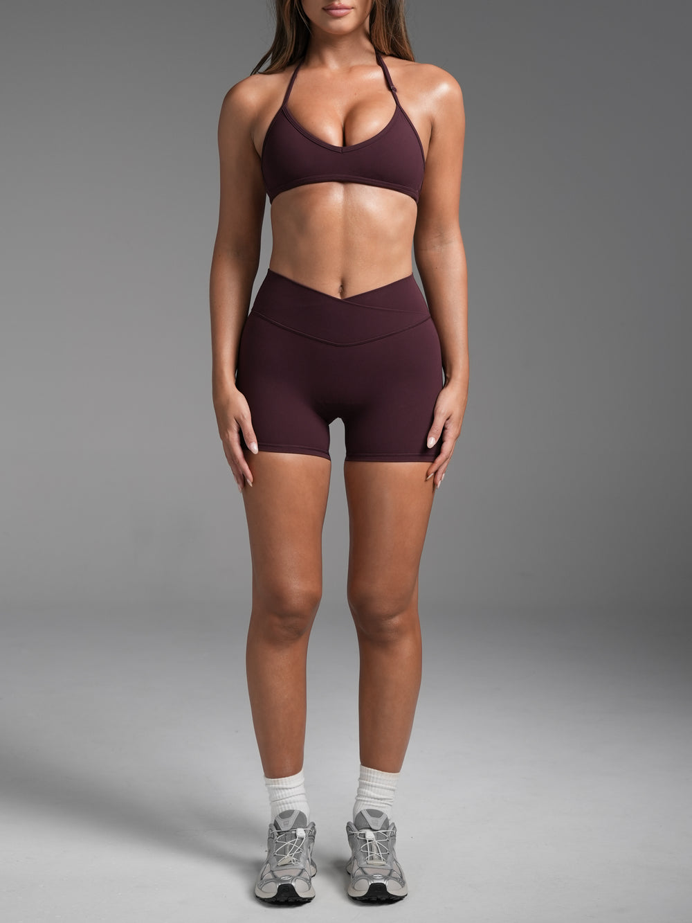 FLX Crossover Invisible Scrunch Shorts 4" Dark Cherry