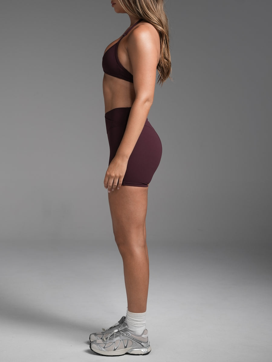 FLX Crossover Invisible Scrunch Shorts 4" Dark Cherry