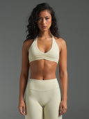 FLX Ruched Halter Bra Off White