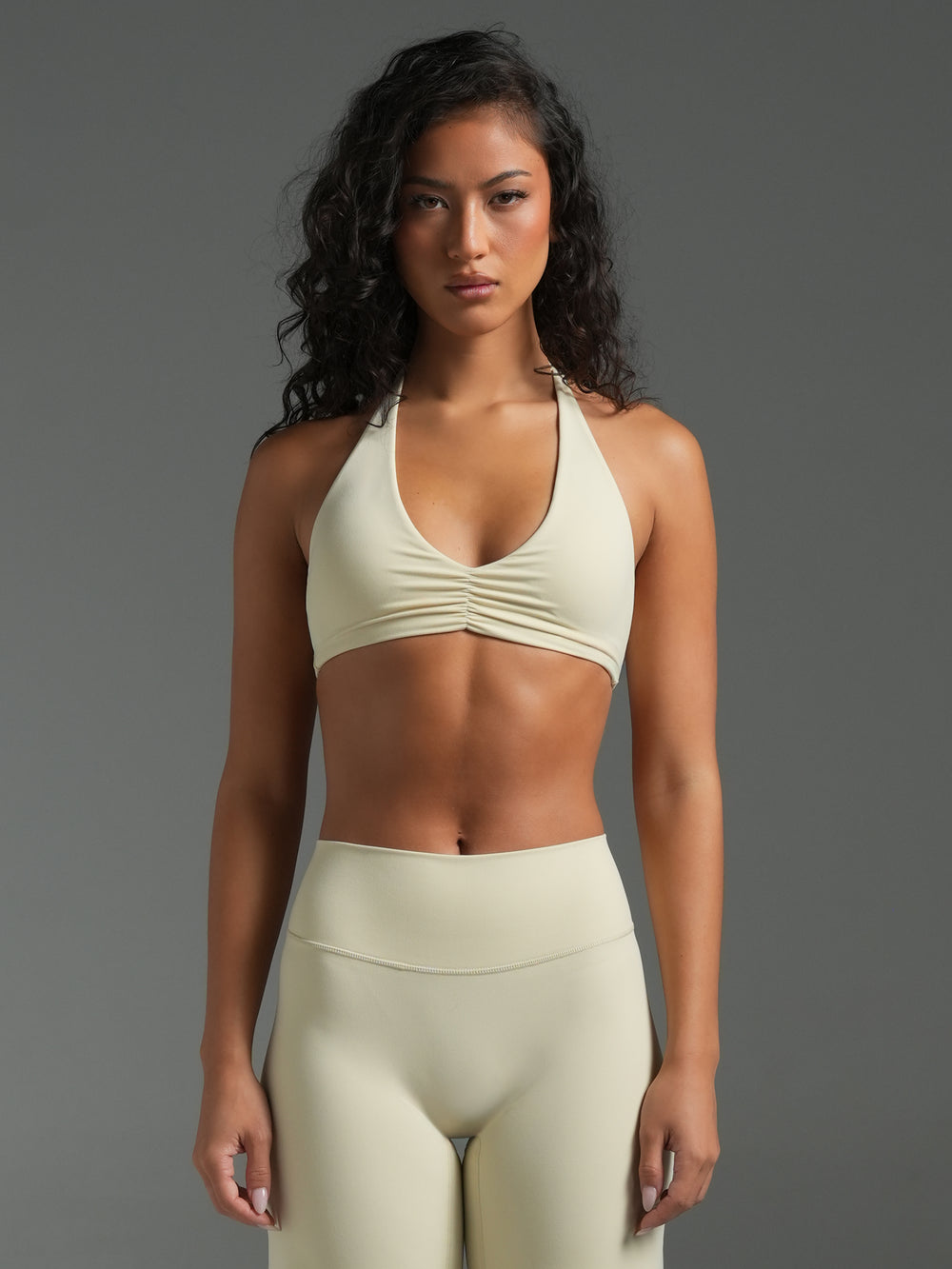 FLX Ruched Halter Bra Off White