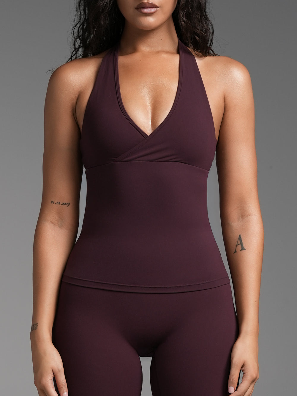 FLX Crossover Halter Tank Dark Cherry