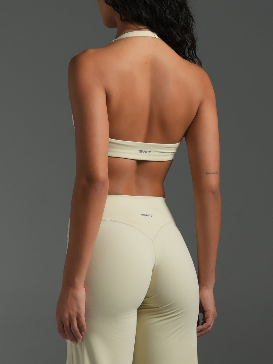 FLX Ruched Halter Bra Off White