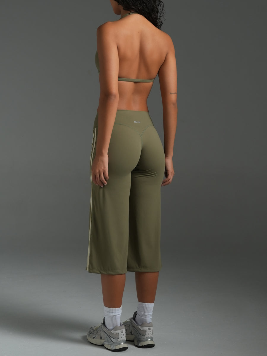 FLX Stripe Wide Leg Capris Khaki/Off White