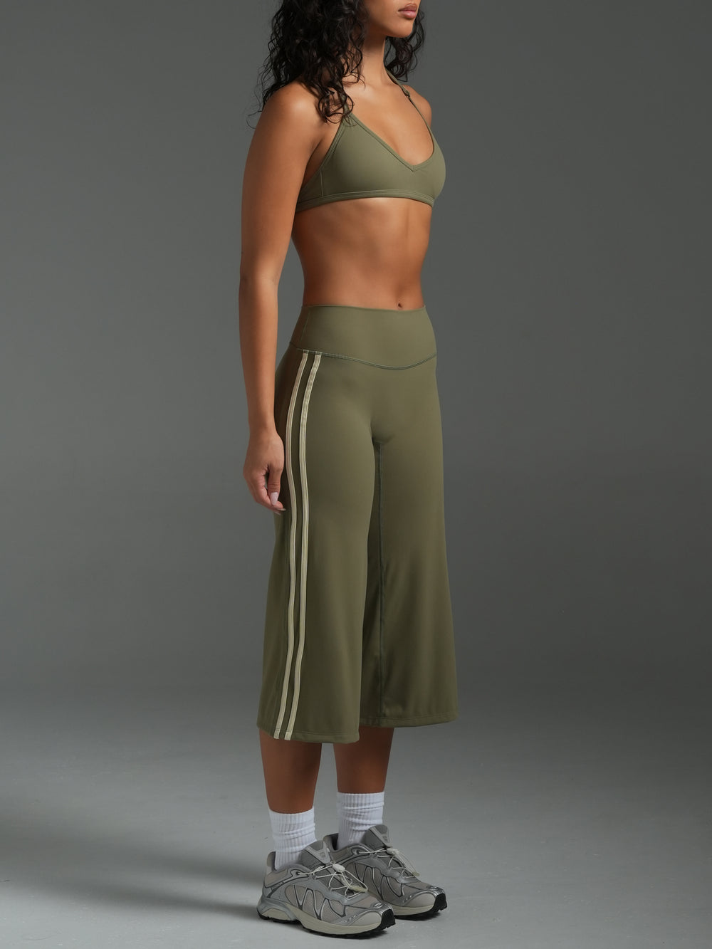 FLX Stripe Wide Leg Capris Khaki/Off White