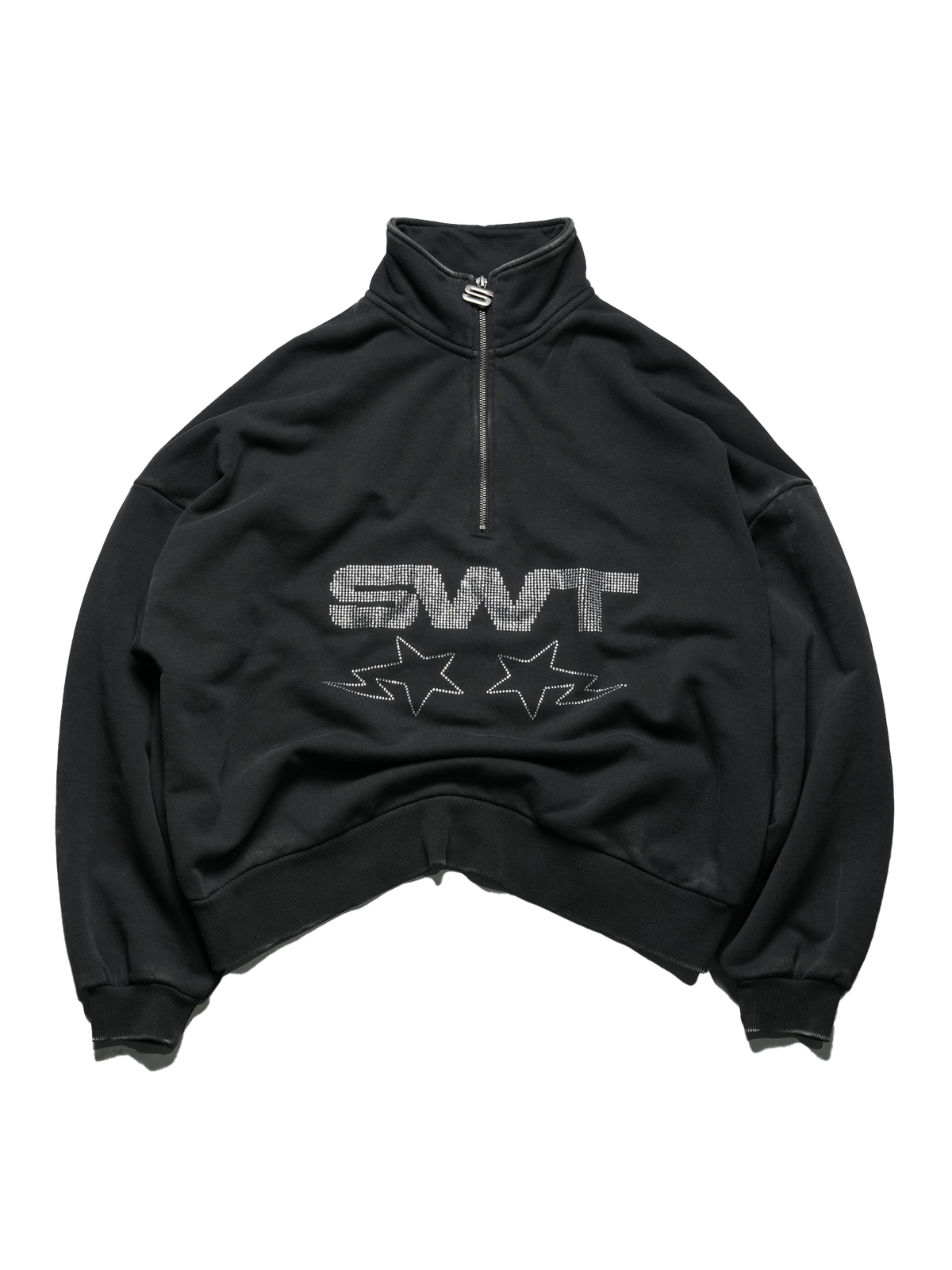 TWS ポップアップ　スウェット　Lサイズ Black Rhinestone Oversized Quarter Zip | SWT Active