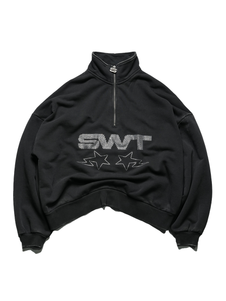 Black Rhinestone Oversized Quarter Zip | SWT Active