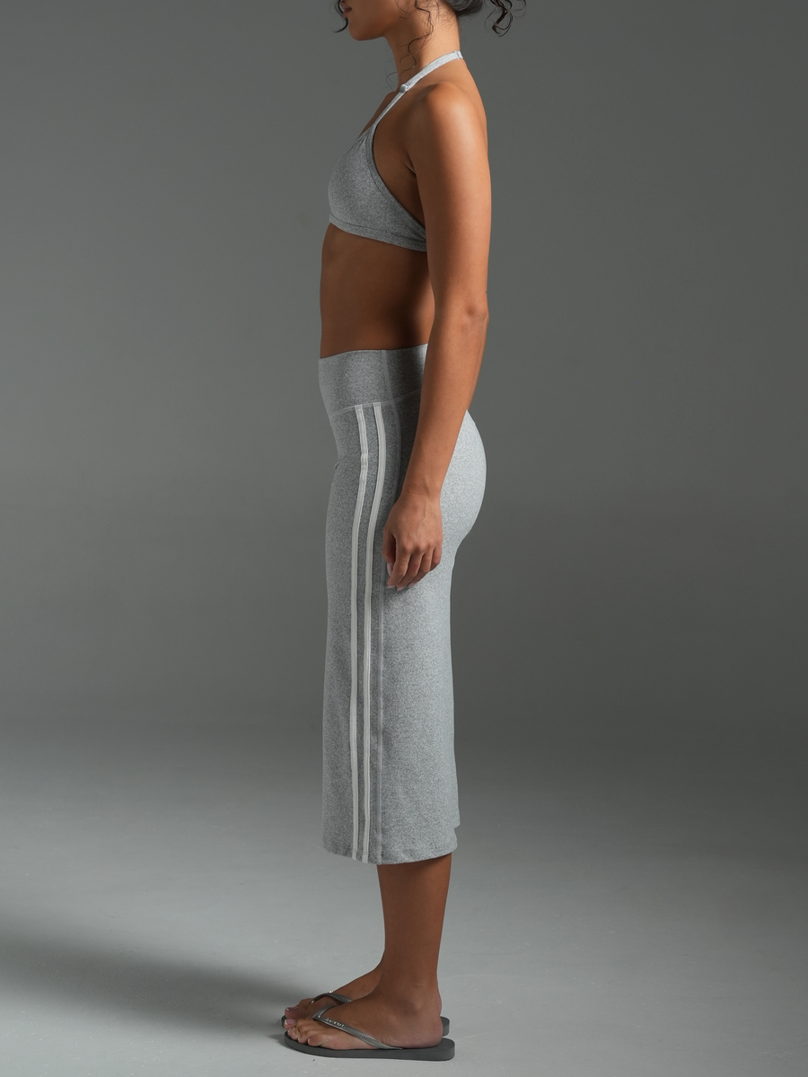 Stripe Wide Leg Capris Grey Marle/White