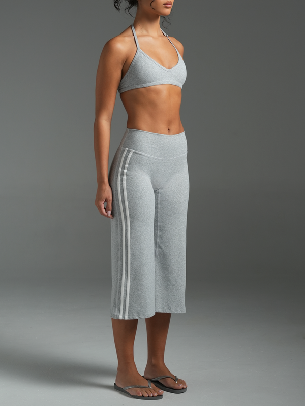 Stripe Wide Leg Capris Grey Marle/White