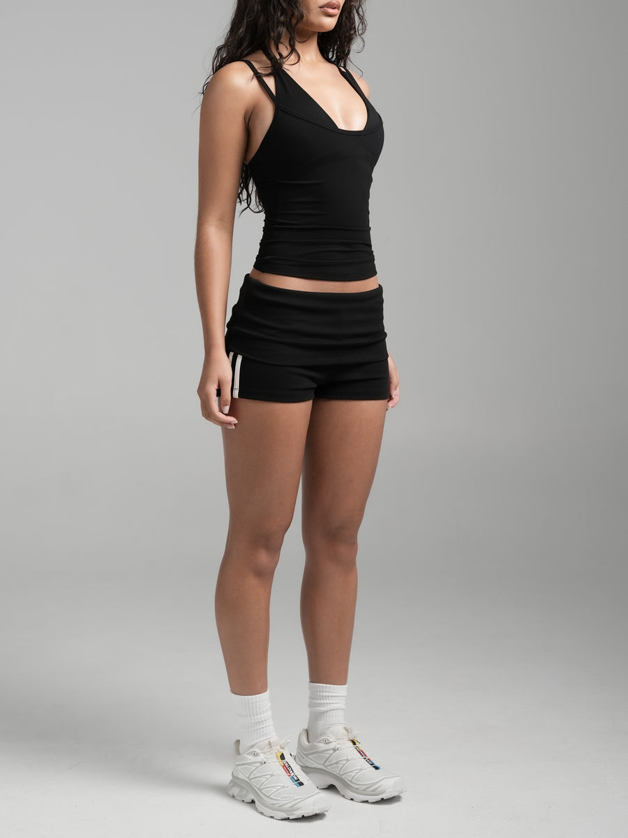 Foldover Stripe Shorts Black