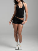 Foldover Stripe Shorts Black