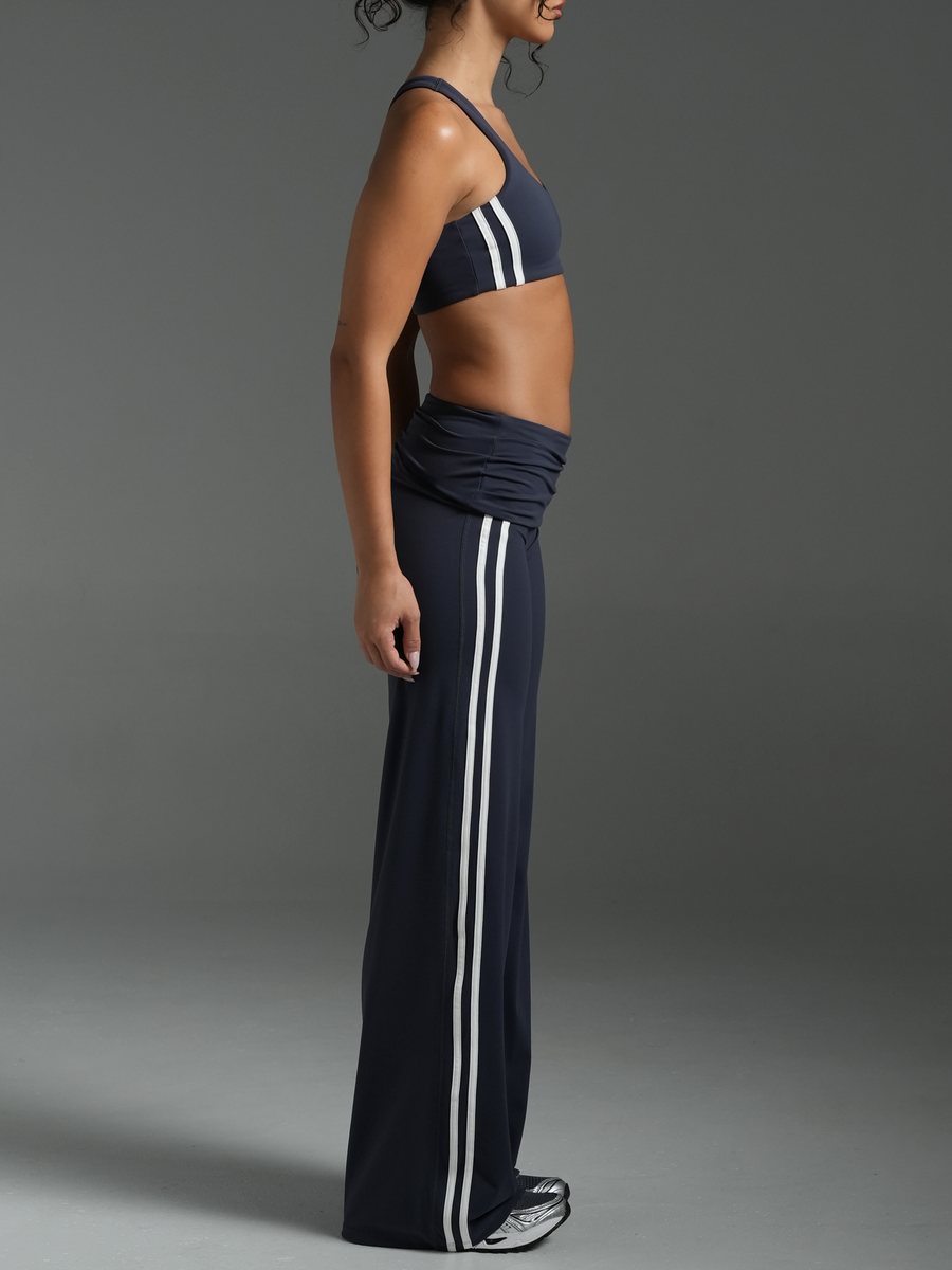 FLX Foldover Stripe Wide Leg Bottoms Stellar/White