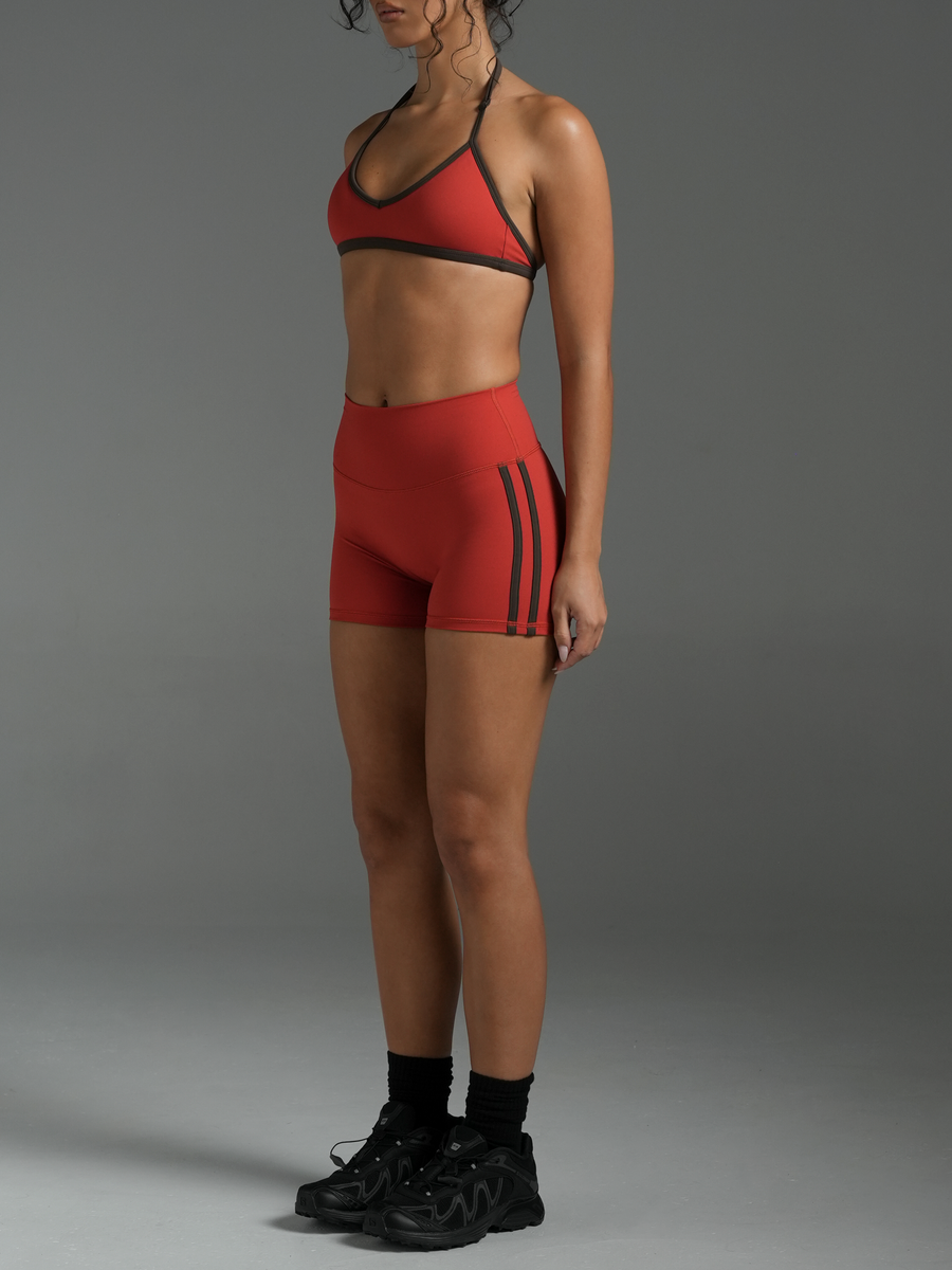 FLX Stripe Invisible Scrunch Shorts 4" Rouge/Bittersweet