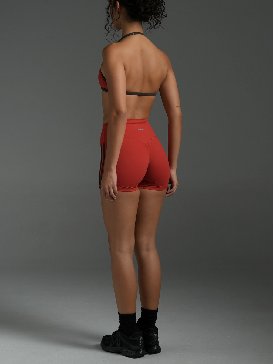 FLX Stripe Invisible Scrunch Shorts 4" Rouge/Bittersweet