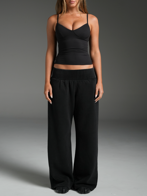 Wide Leg Track Pants Washed Black