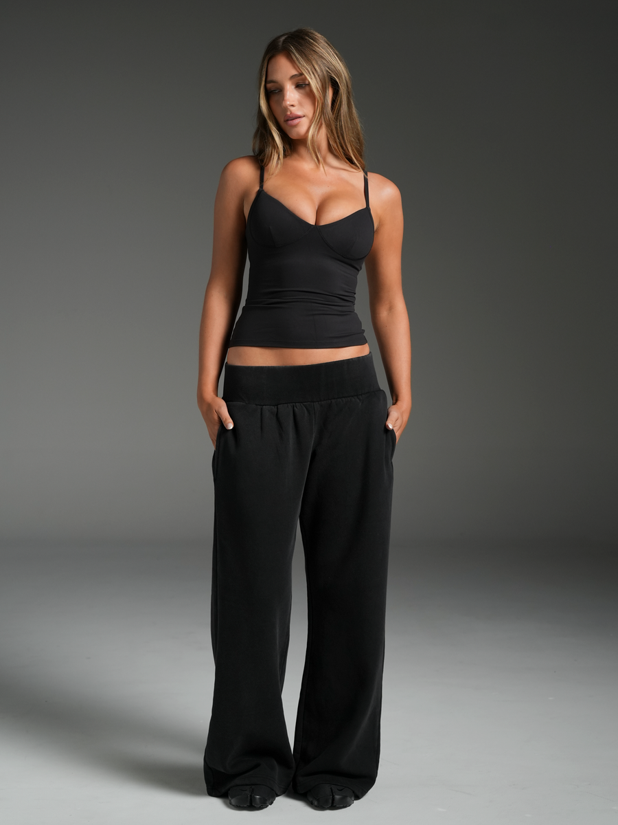 Wide Leg Track Pants Washed Black