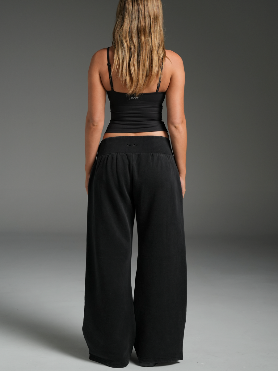 Wide Leg Track Pants Washed Black