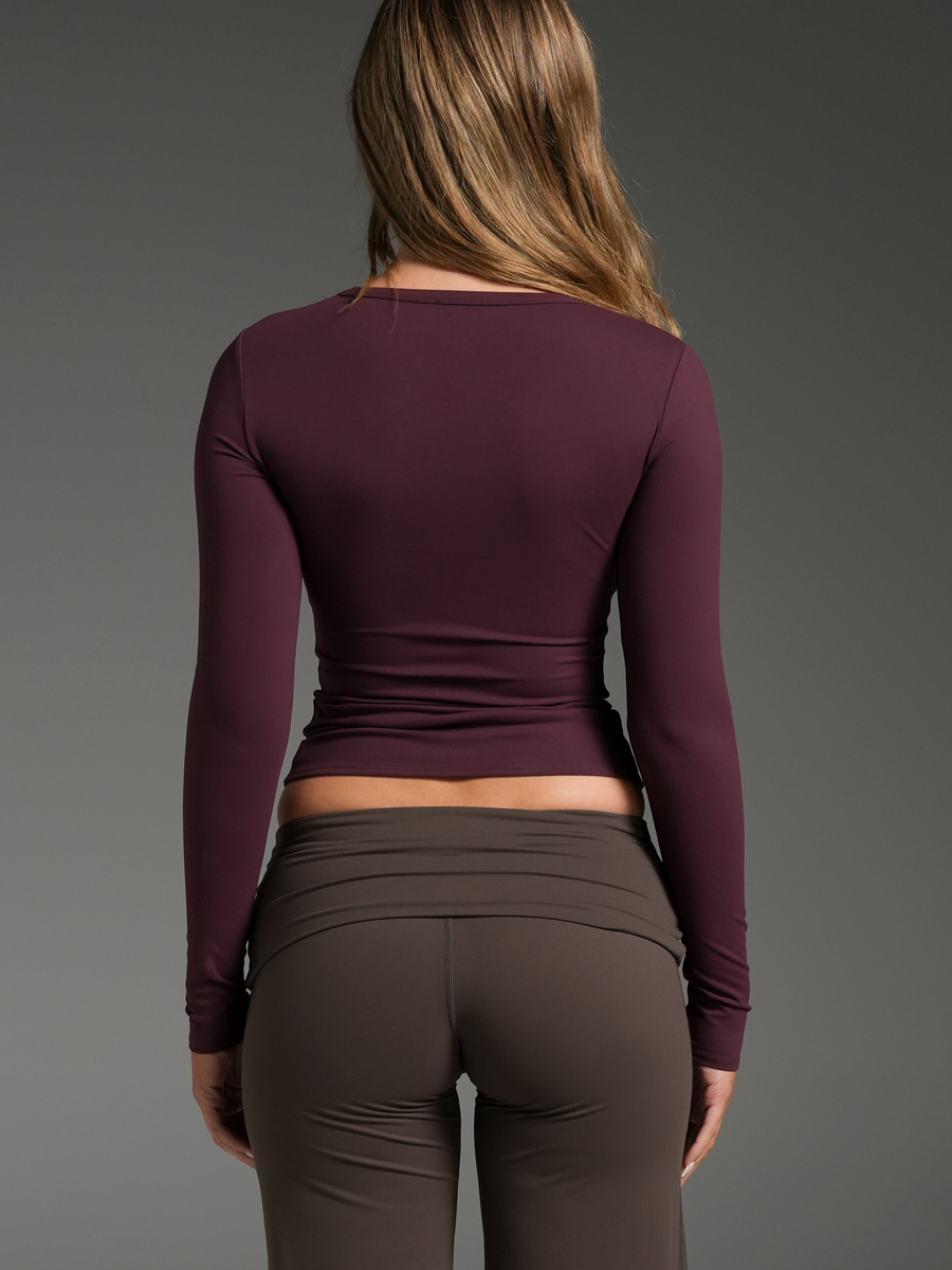 FLX Fitted V-Neck Long Sleeve Dark Cherry
