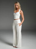 Wide Leg Track Pants Ivory