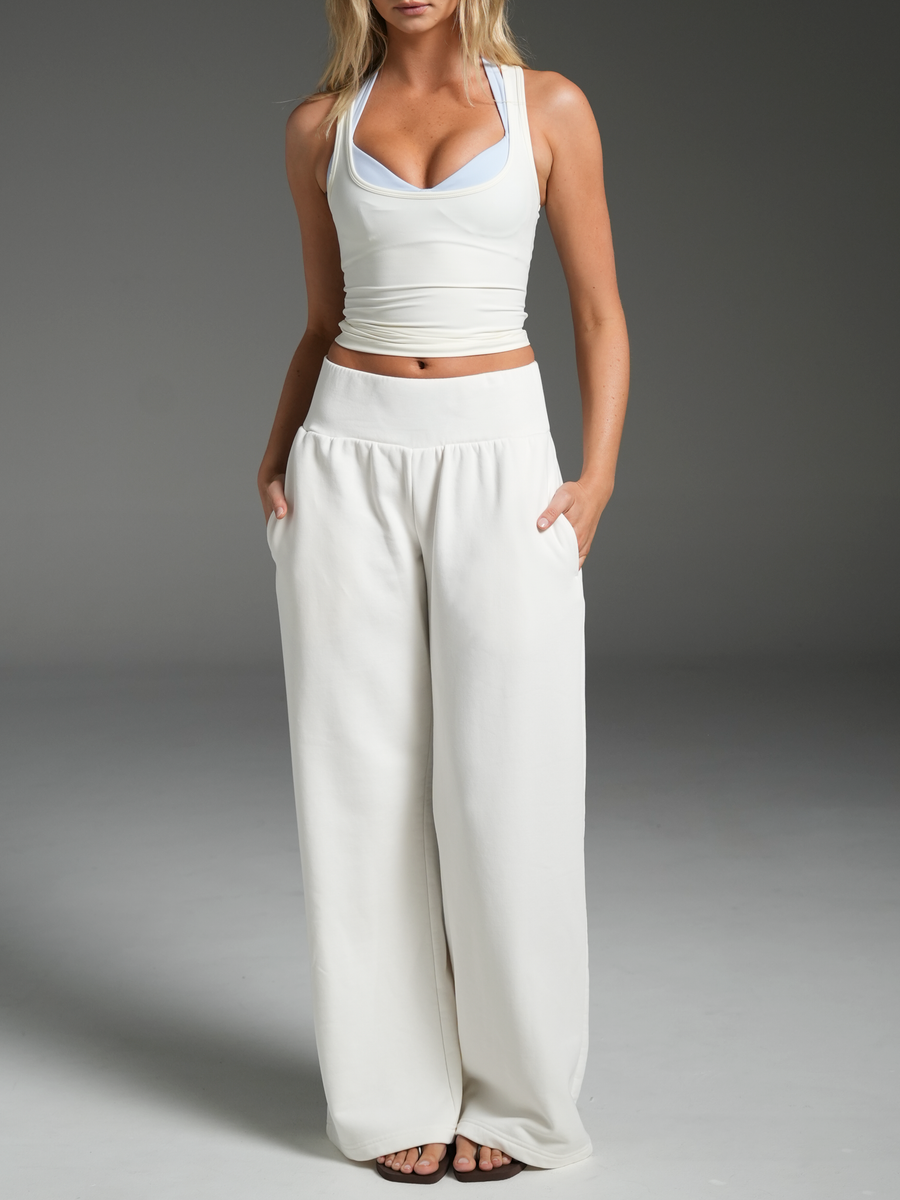 Wide Leg Track Pants Ivory