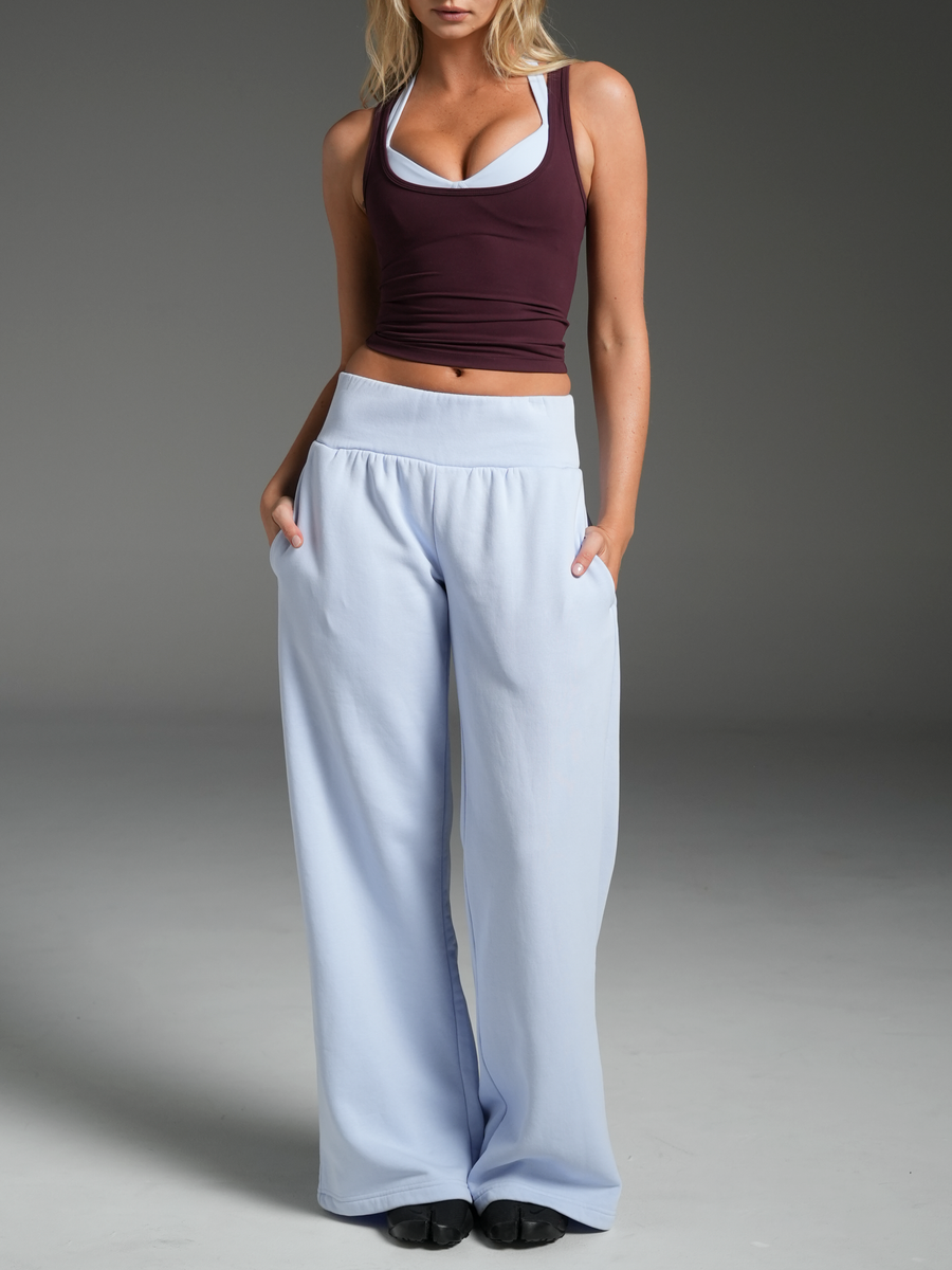 Wide Leg Track Pants Dust Blue
