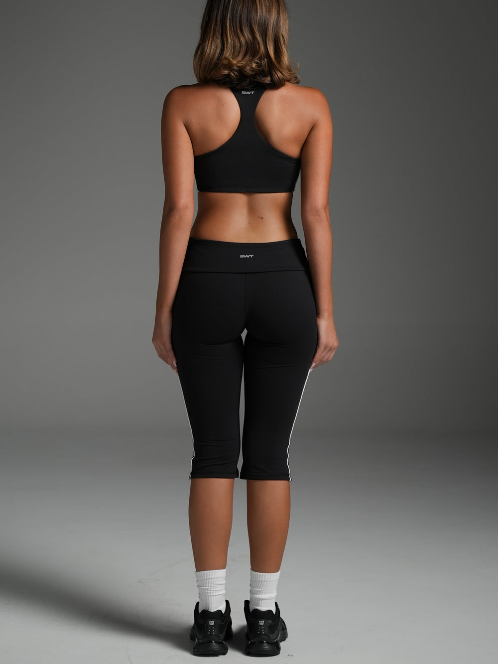 FLX Piping Foldover Capris Black/White