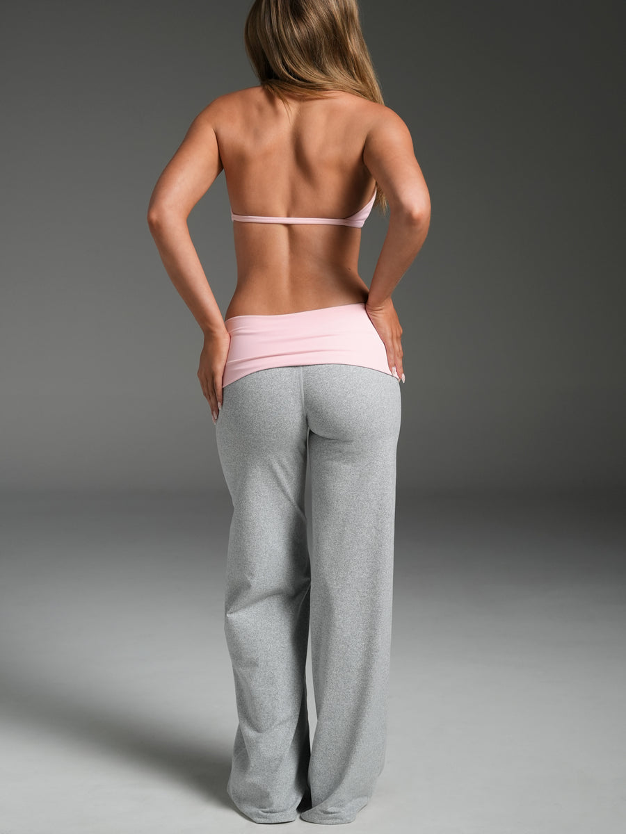 Foldover Wide Leg Bottoms Grey Marle/Ribbon