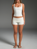 Foldover Micro Shorts Ivory