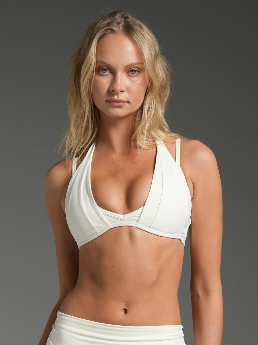 FLX Draped Layered Halter Bra Ivory