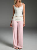 FLX Foldover Wide Leg Bottoms Ribbon/Ivory
