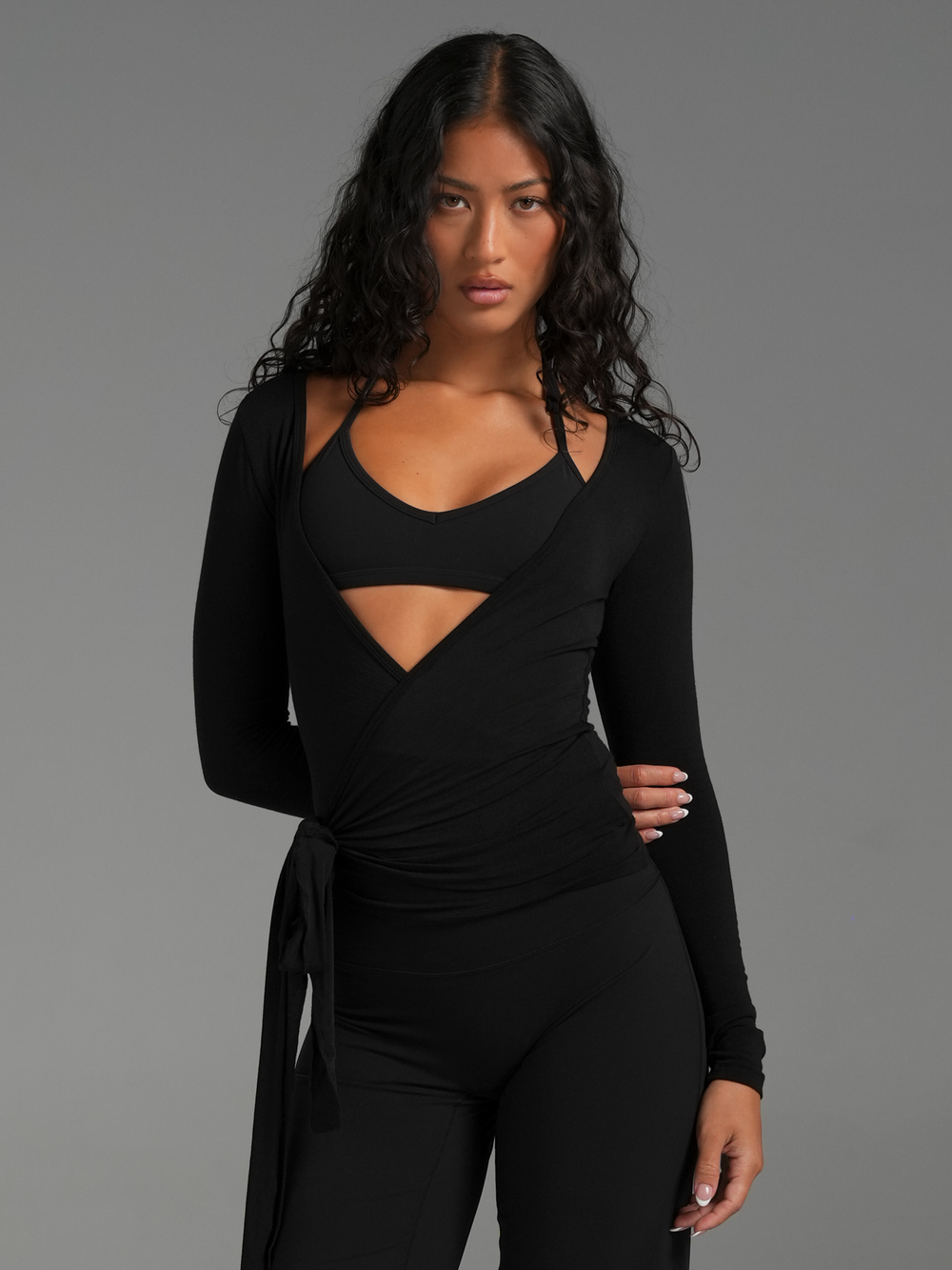 Longline Wrap Top Black 