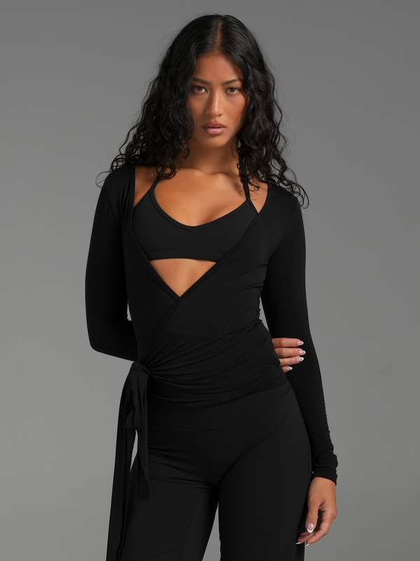 Longline Wrap Top Black 