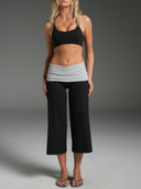 Foldover Wide Leg Capris Black/Grey