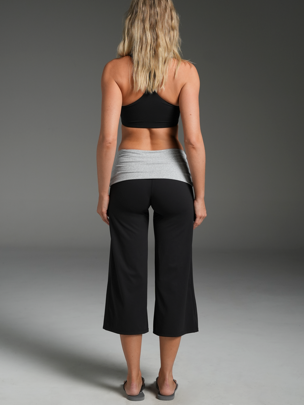 Foldover Wide Leg Capris Black/Grey