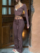 Foldover Stripe Pants Coffee