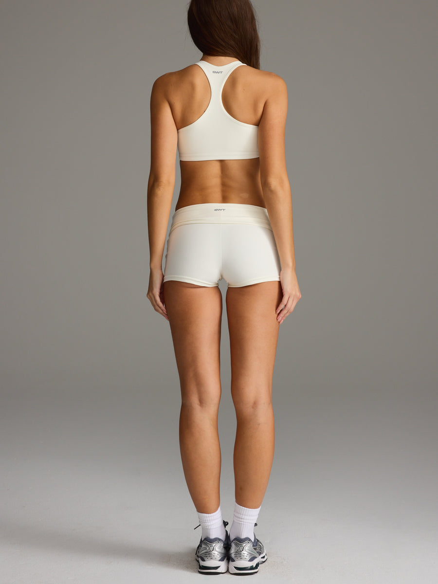 Stripe Foldover Hot Shorts Ivory/Bittersweet
