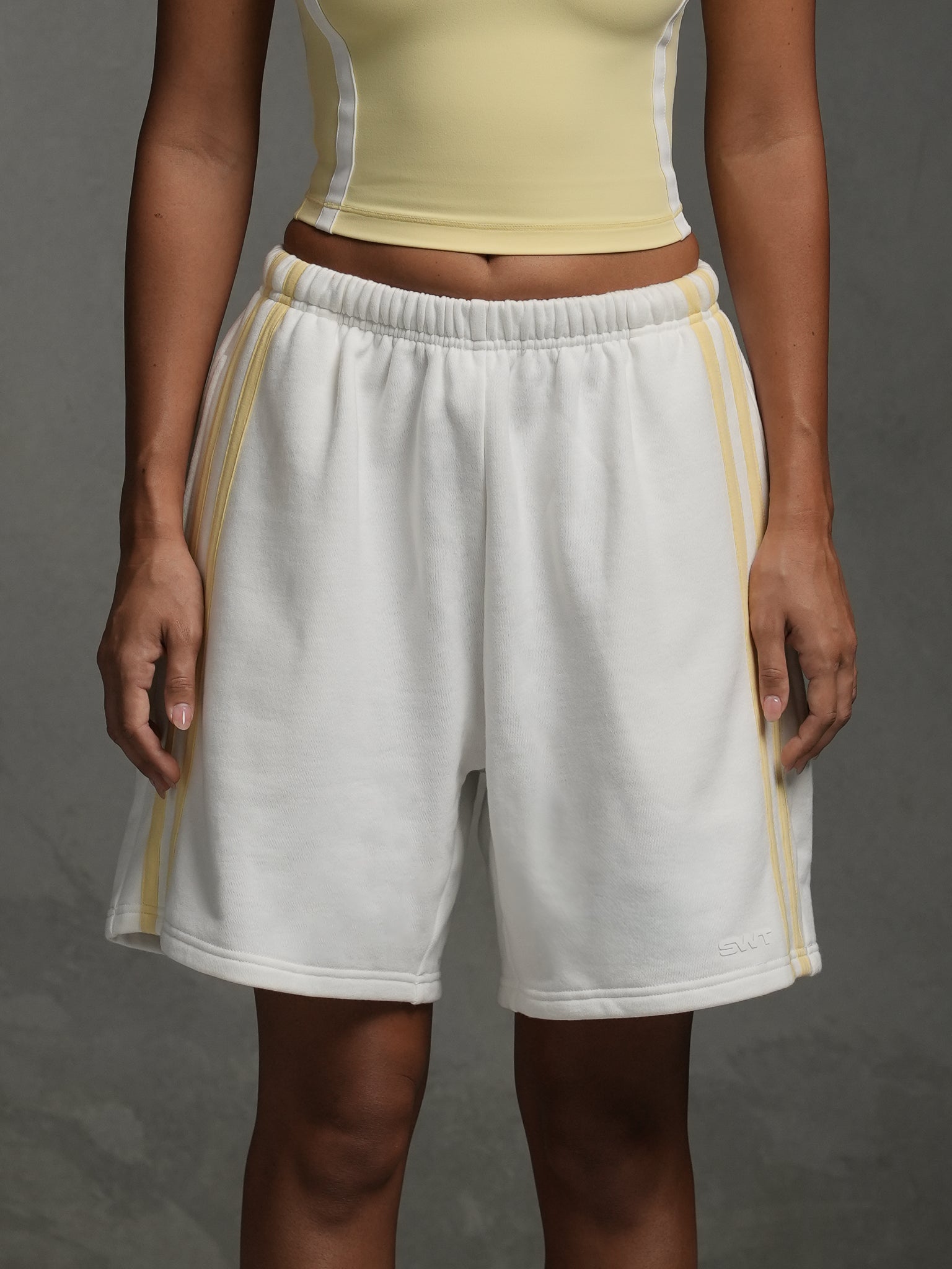 White/Yellow Fleece Jorts | SWT Active