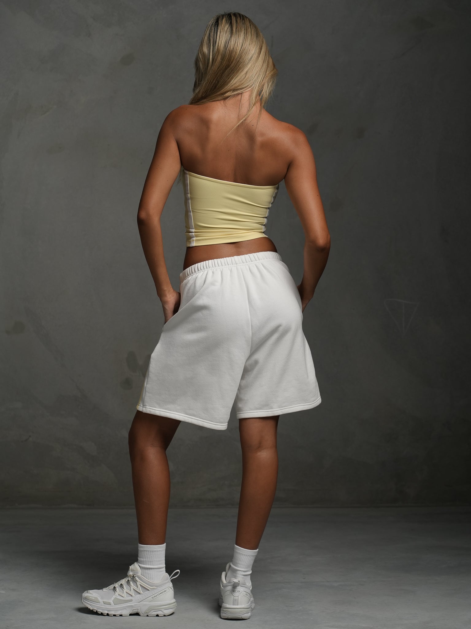 White/Yellow Fleece Jorts | SWT Active